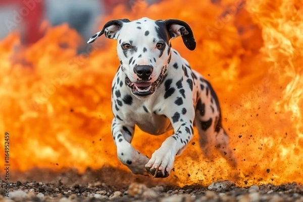 Obraz Dalmatian dog running through fire. (1)