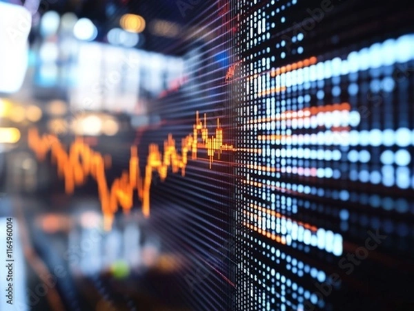 Fototapeta A digital display showing fluctuating financial data with vibrant colors.