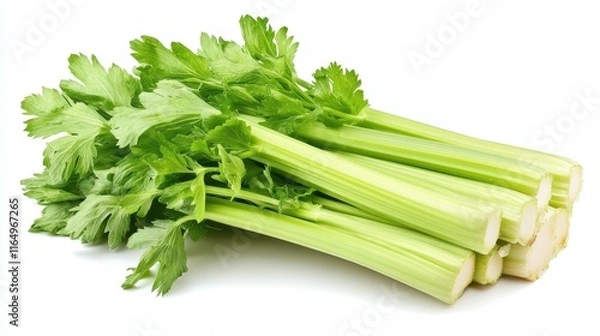 Fototapeta Fresh celery stalks with vibrant green leaves. Ideal for illustrating healthy eating, recipes, or grocery themes.