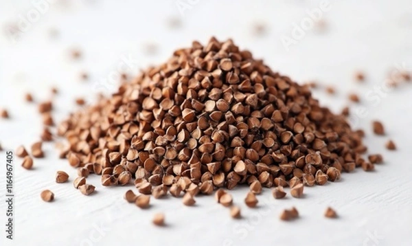Fototapeta Heap of raw buckwheat groats on white background.