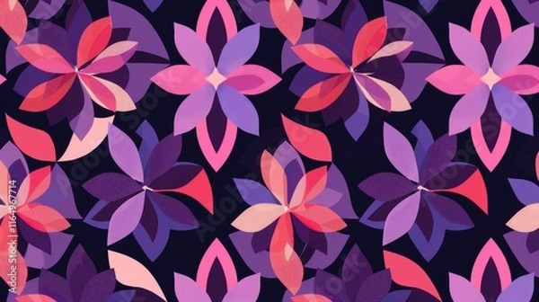 Obraz A vibrant floral pattern featuring abstract flowers in shades of pink and purple on a dark background.
