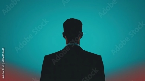 Obraz Business leader silhouette connecting in digital landscape: networking, mindset, and global influence