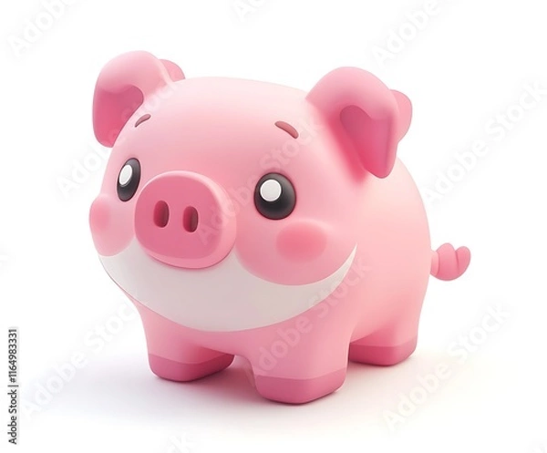 Obraz Adorable 3D rendered pink piglet, cartoon style, isolated on white background.