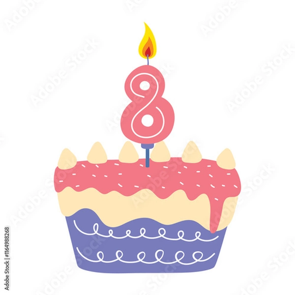 Fototapeta birthday cake candle number eight