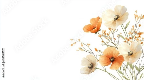Obraz Vibrant orange and beige floral studio illustration close-up