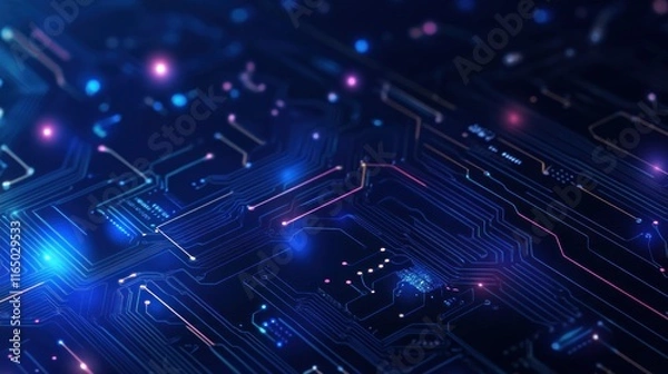 Fototapeta Abstract Circuit Board with Glowing Lines