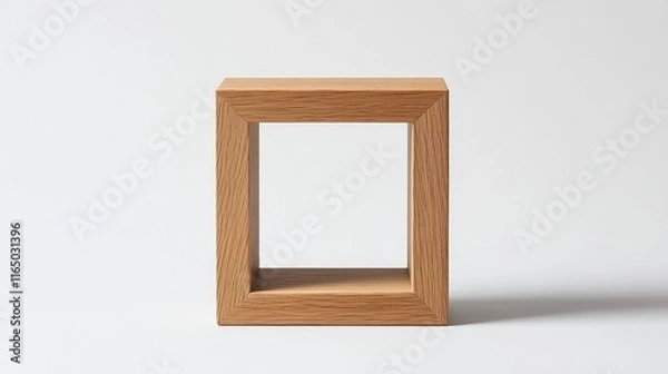 Fototapeta A minimalist wooden frame placed on a seamless gray background with soft lighting, offering clean and professional copy space.