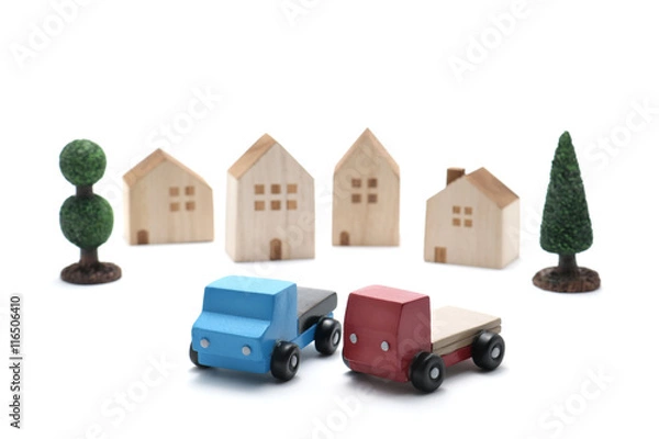 Obraz ミニカーのトラック　町並み　物流イメージ