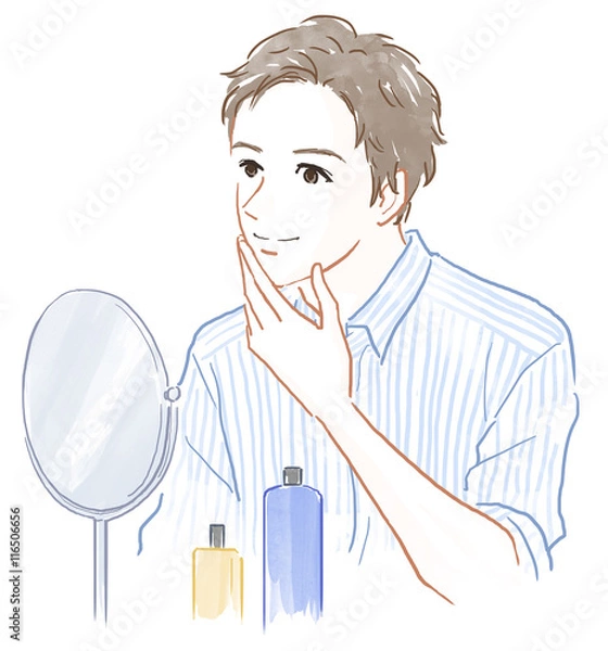 Obraz 鏡をのぞく男性