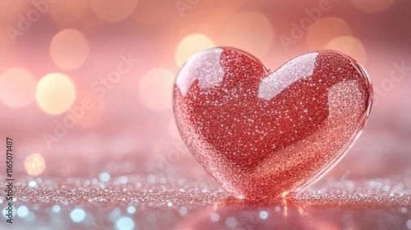 Fototapeta Glittery heart-shaped paper cut-out on a soft pastel background, ideal for Valentine's Day crafts or romantic DIY projects