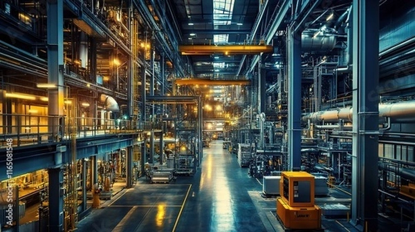 Obraz Modern Industrial Warehouse with Robotics and Automated Storage Systems