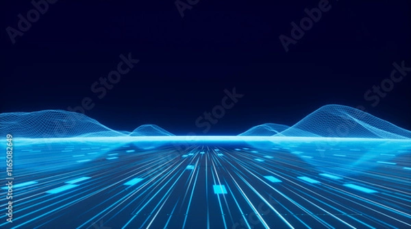 Obraz science and technology glow line space in dark background,3d rendering