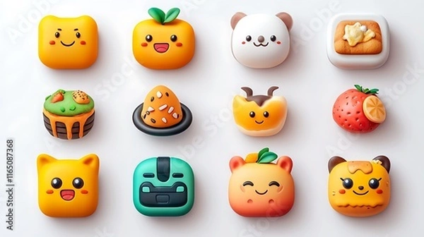 Fototapeta Colorful cute food icons digital art fun environment playful