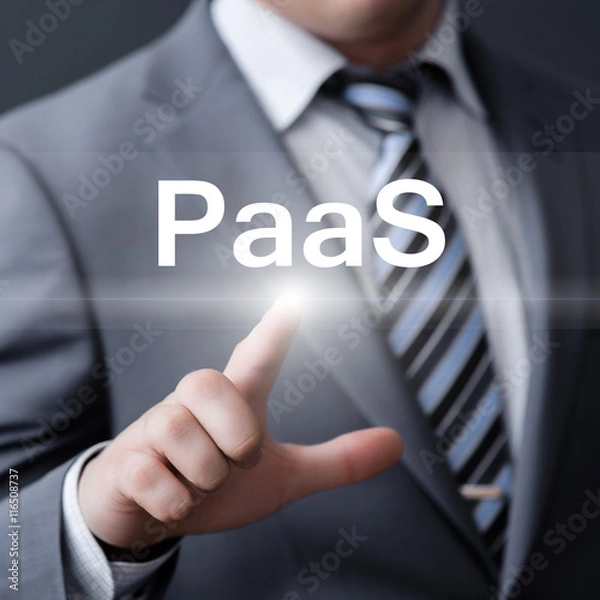 Obraz businessman pressing button on virtual screens