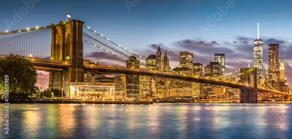 Obraz Brooklyn Bridge with sunset from Brooklyn Bridge park