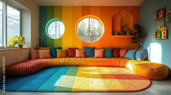 Obraz Colorful Playroom Featuring Rainbow Decor And Seating