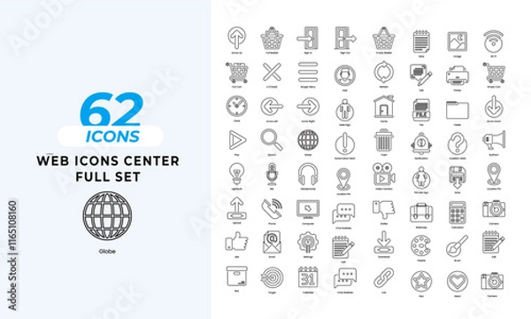 Fototapeta A set of line icons related to Web icon Center. bicycle icons, call icons, communication icons, compass icons, connection icons, connectivity icons, and so on others.