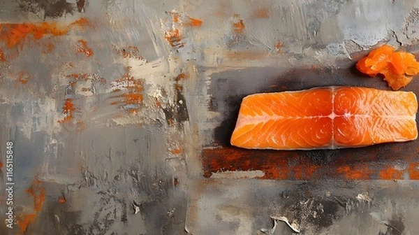 Obraz Raw Salmon Fillet on Textured Background