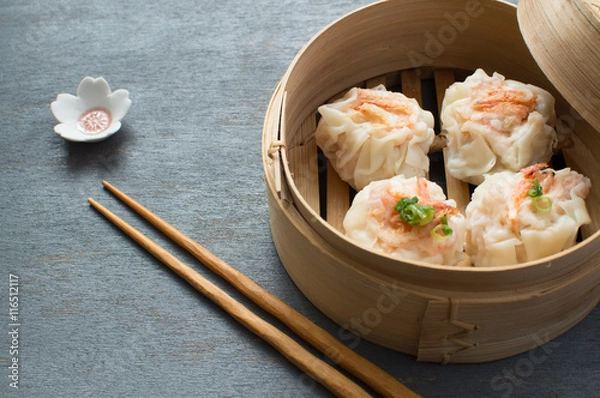 Obraz Cherry Shrimp Shumai, a steamed dish to enjoy the sweet tenderness of dried sakura shrimp