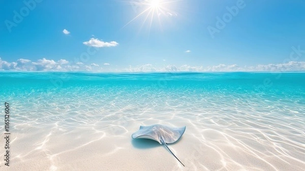 Fototapeta Tranquil Beach Scene with a Ray in Clear Water