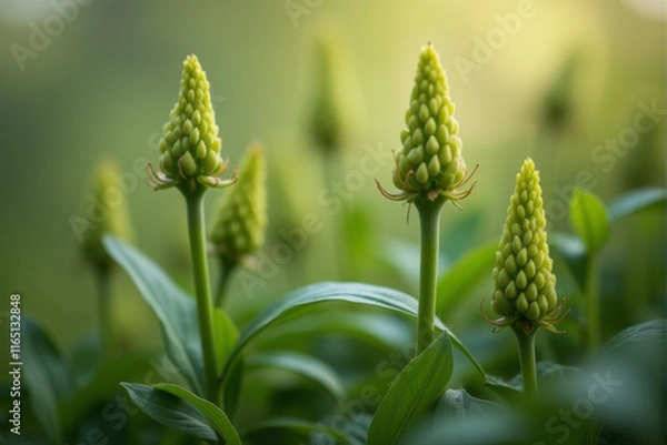 Fototapeta A photo of budding plants and blossoms capturing the natural cycle of growth and renewal.
