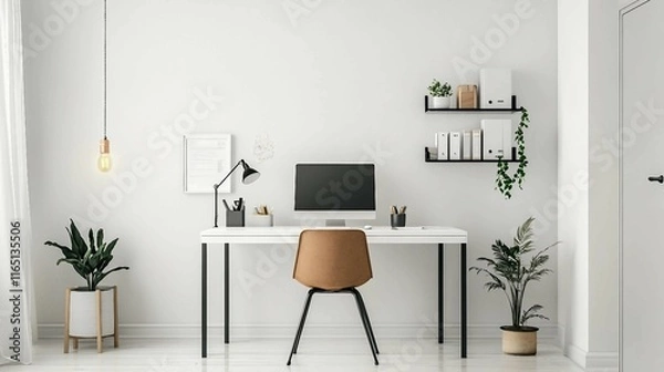 Fototapeta Efficient Home Office with a Simple Desk and Neutral Decor