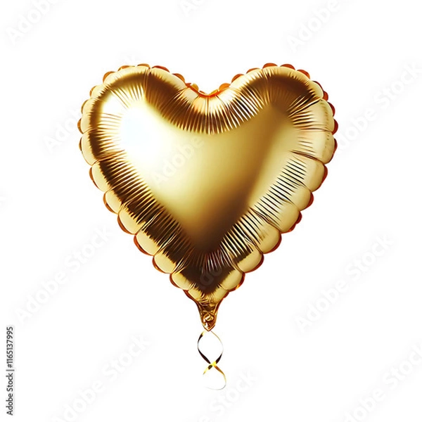Fototapeta A shiny gold foil Heart shape balloon in Isolated White background	