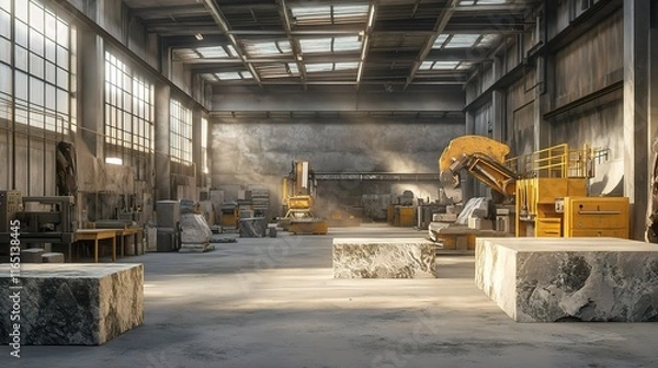 Fototapeta Spacious Industrial Stone Workshop with Natural Light and Tools