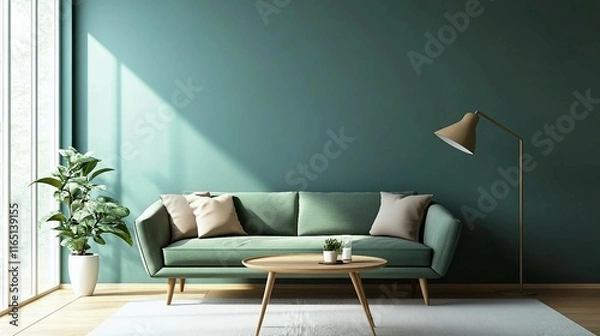 Fototapeta Minimalist Living Room with Cozy Seating and Modern Design