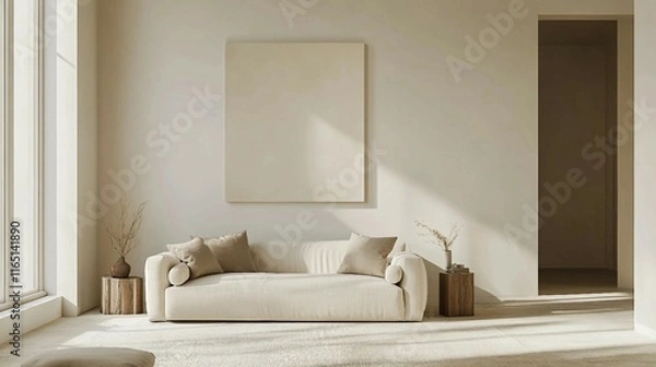 Fototapeta Sleek and Cozy Minimalist Living Room with Subtle Hues