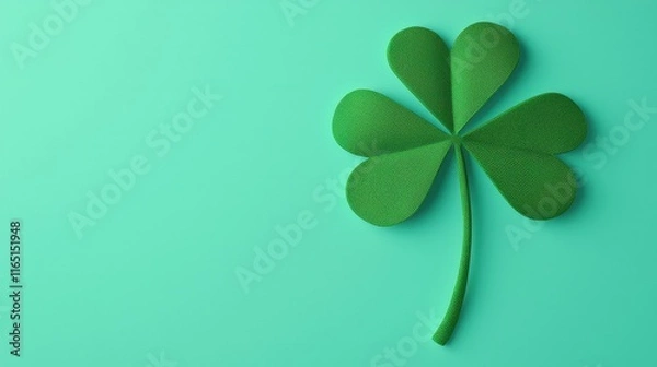 Obraz Vibrant Green Four Leaf Clover on Soft Turquoise Background