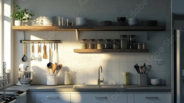 Obraz Modern Kitchen with Open Shelves