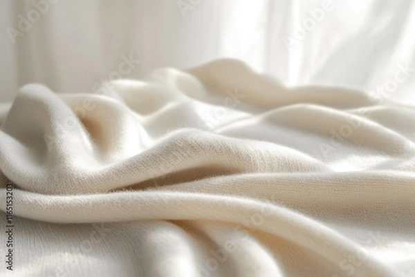 Fototapeta Soft, creamy white fabric draped elegantly, showcasing its texture and luxurious feel.
