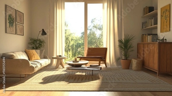 Fototapeta Cozy and Minimalist Living Area