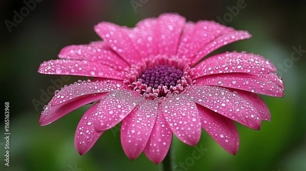 Fototapeta Close-up of delicate petals of a pink flower with water droplets glistening on them, creating a fresh, dewy look.