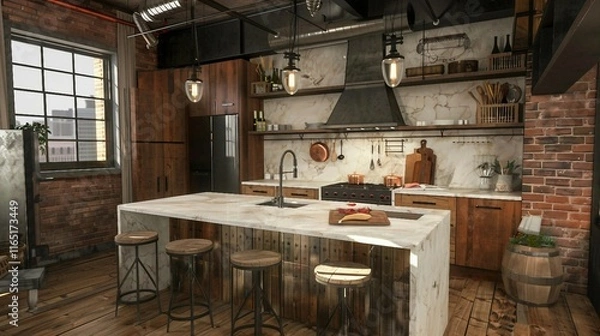 Obraz Modern Kitchen with Marble Countertops