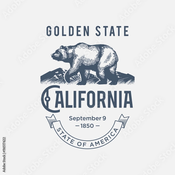 Obraz Калифорния, стилизованная эмблема штата Америки, медведь, иллюстрация, вектор