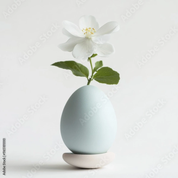 Fototapeta delicate flower balanced on pastel egg, creating serene composition