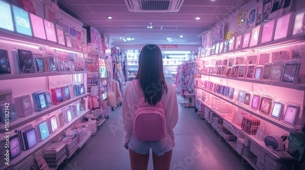 Obraz A futuristic thrift shop styled with glowing holographic displays