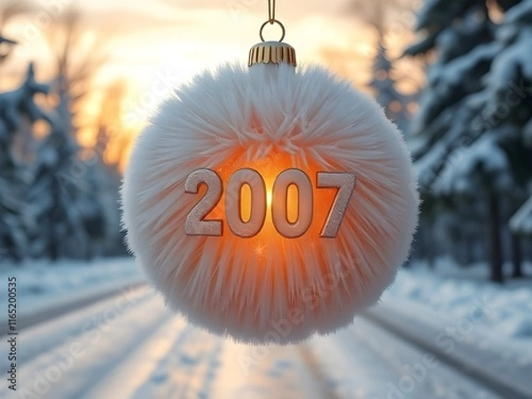 Fototapeta red christmas ball on snow happy new year 2007