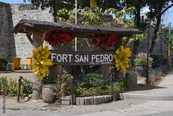 Obraz Entrance to Fort San Pedro in Cebu, Philippines. Signboard