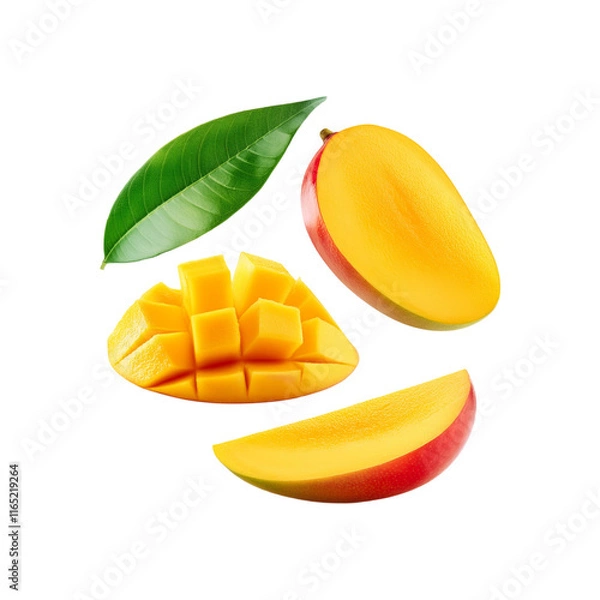 Obraz Falling ripe mango slices on transparent background