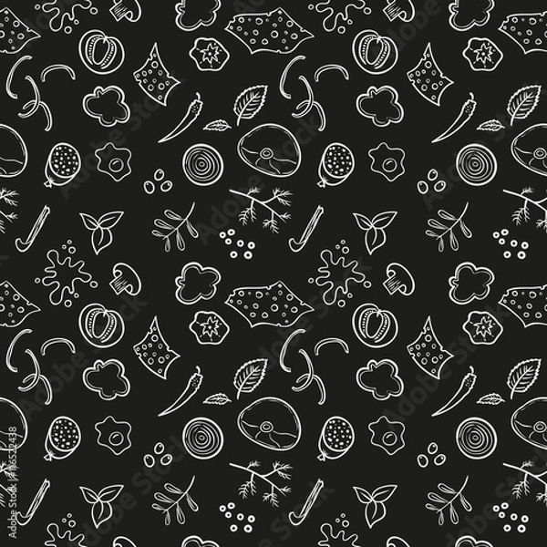 Fototapeta Seamless pizza ingredients pattern. Vector endless design.