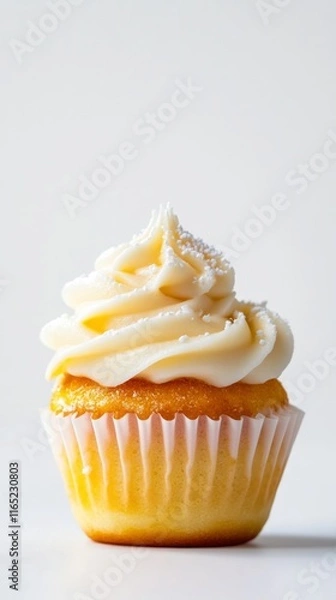 Fototapeta A Delectable Vanilla Cupcake with Creamy Frosting and Sprinkles.  A Perfect Sweet Treat for Any Occasion.  Enjoy a Taste of Happiness.  A Delightful Bite of Happiness.  A Sweet and Simple Treat.