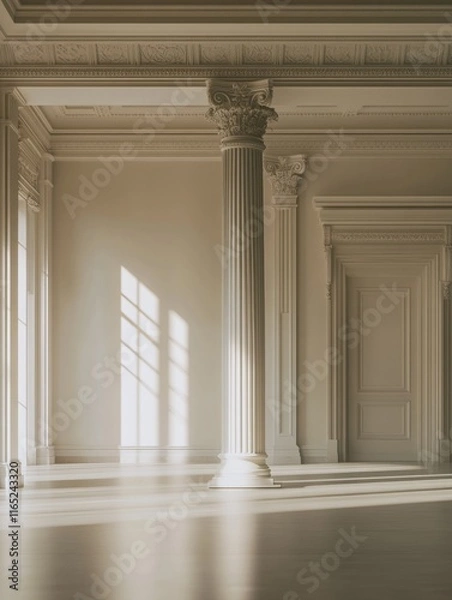 Fototapeta Empty Room with Columns and Windows