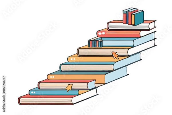 Fototapeta artistic representation of books forming a staircase, symbolizing academic growth, knowledge acquisition, and continuous self improvement