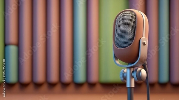 Fototapeta Microphone Vintage Concept. Vintage microphone with colorful soundproofing panels in the background.