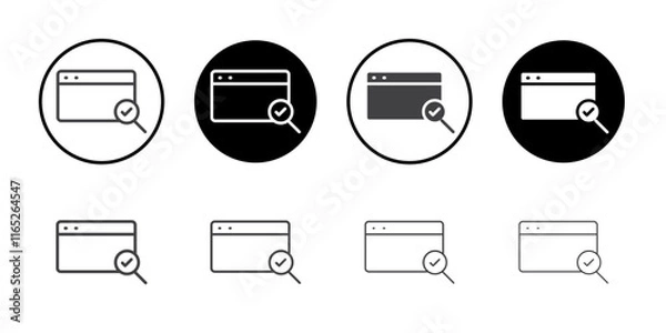 Fototapeta Web page with a magnifying glass and check mark icon simple vector symbol