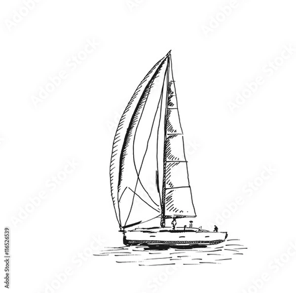 Fototapeta Sketch of Sailing yacht. Vector sketch illustration.