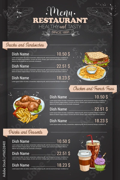 Obraz Restaurant vertical color menu